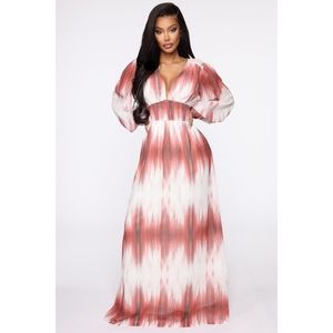 Fashion Nova long sleeve maxi dress ivory/rust